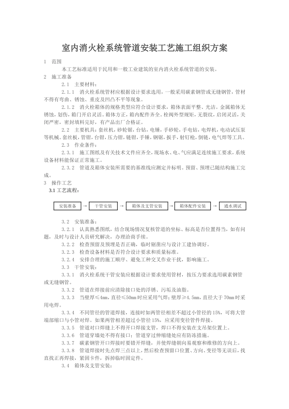 室内消火栓系统管道安装工艺施工组织方案.doc_第1页