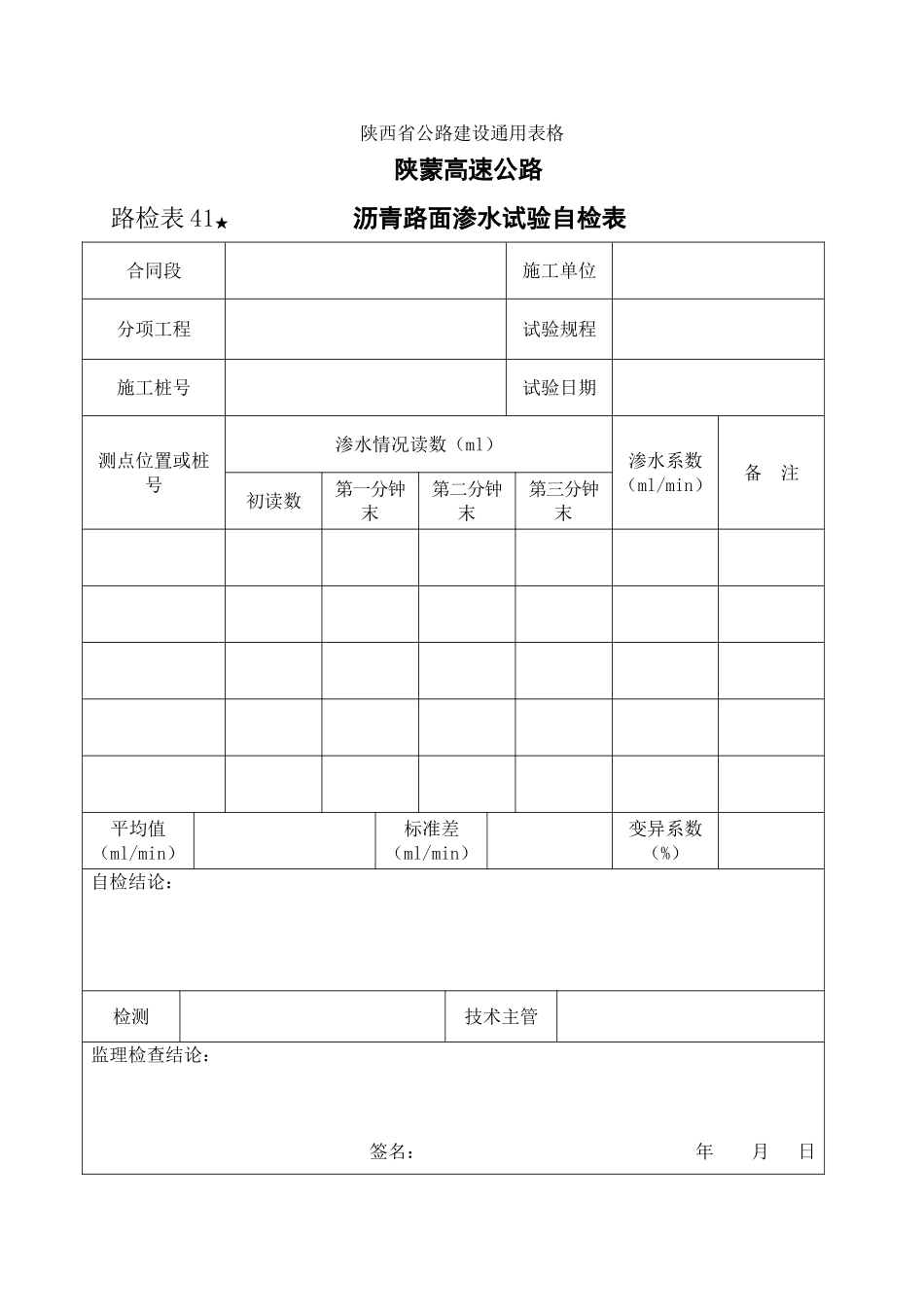 路检表41 沥青路面渗水试验自检表.doc_第1页