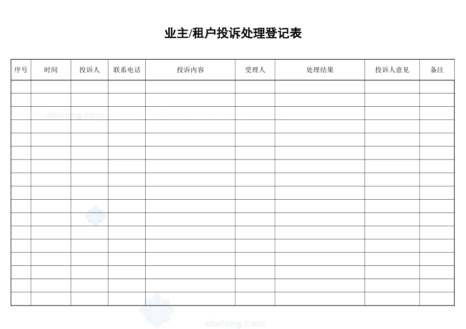业主投诉处理登记表_secret.doc_第1页