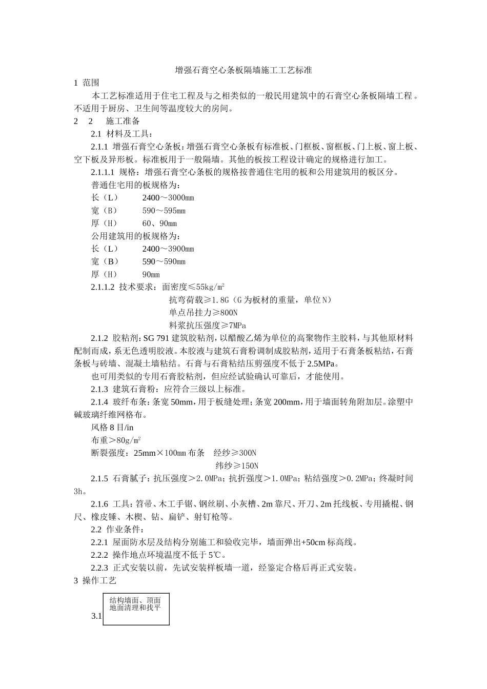 增强石膏空心条板隔墙施工工艺标准.doc_第1页