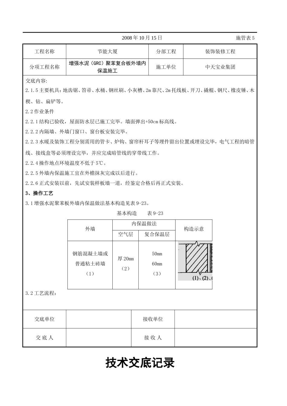 增强水泥（GRC）聚苯复合板外墙内保温施工交底记录.doc_第2页