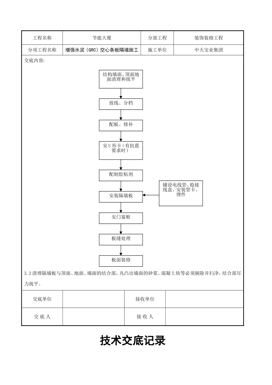 增强水泥（GRC）空心条板隔墙施工交底记录.doc_第3页