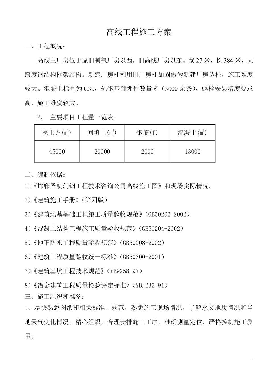 制氧厂房高线工程施工组织设计方案.pdf_第1页