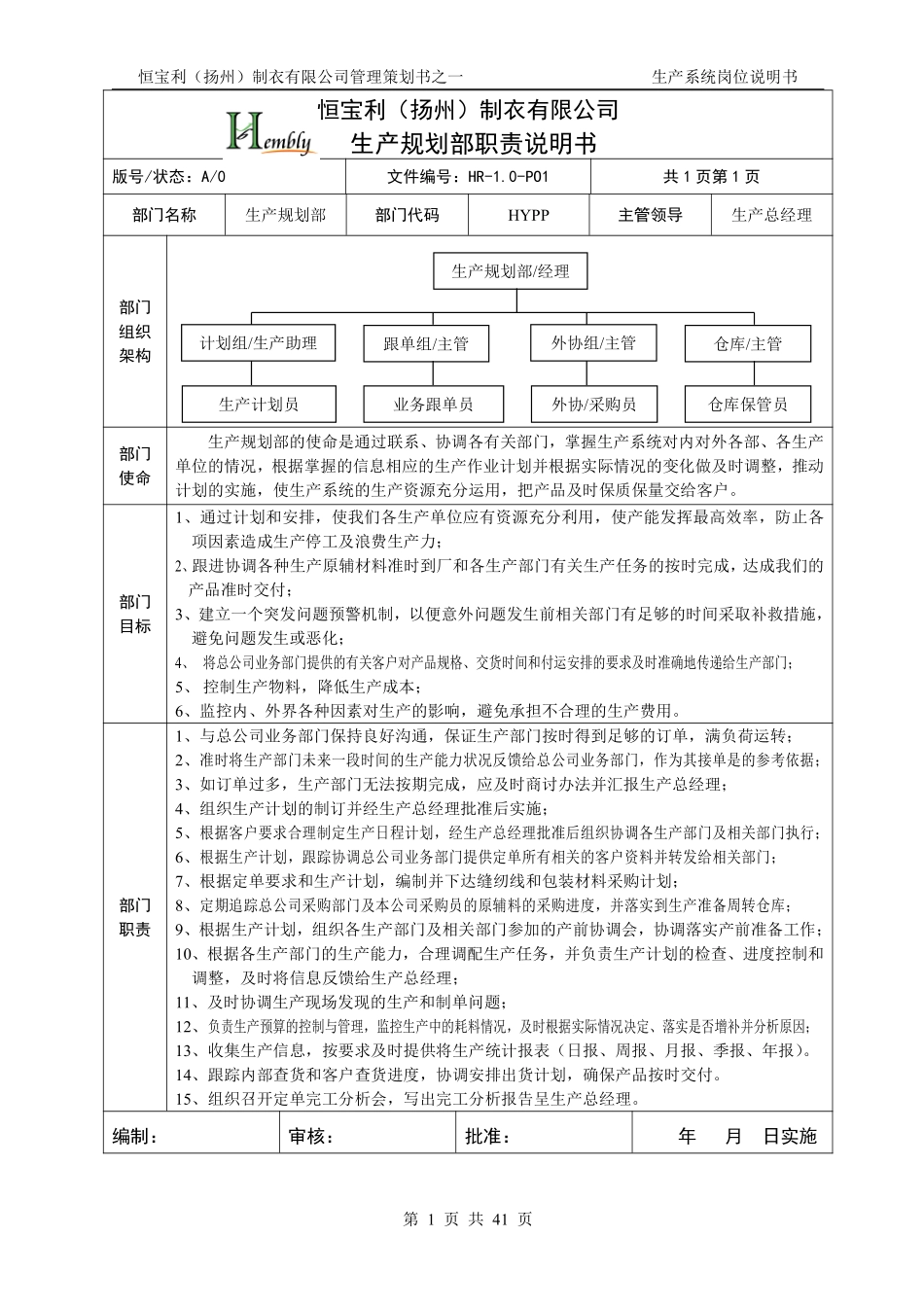 08-岗位说明书(服装生产企业).pdf_第1页