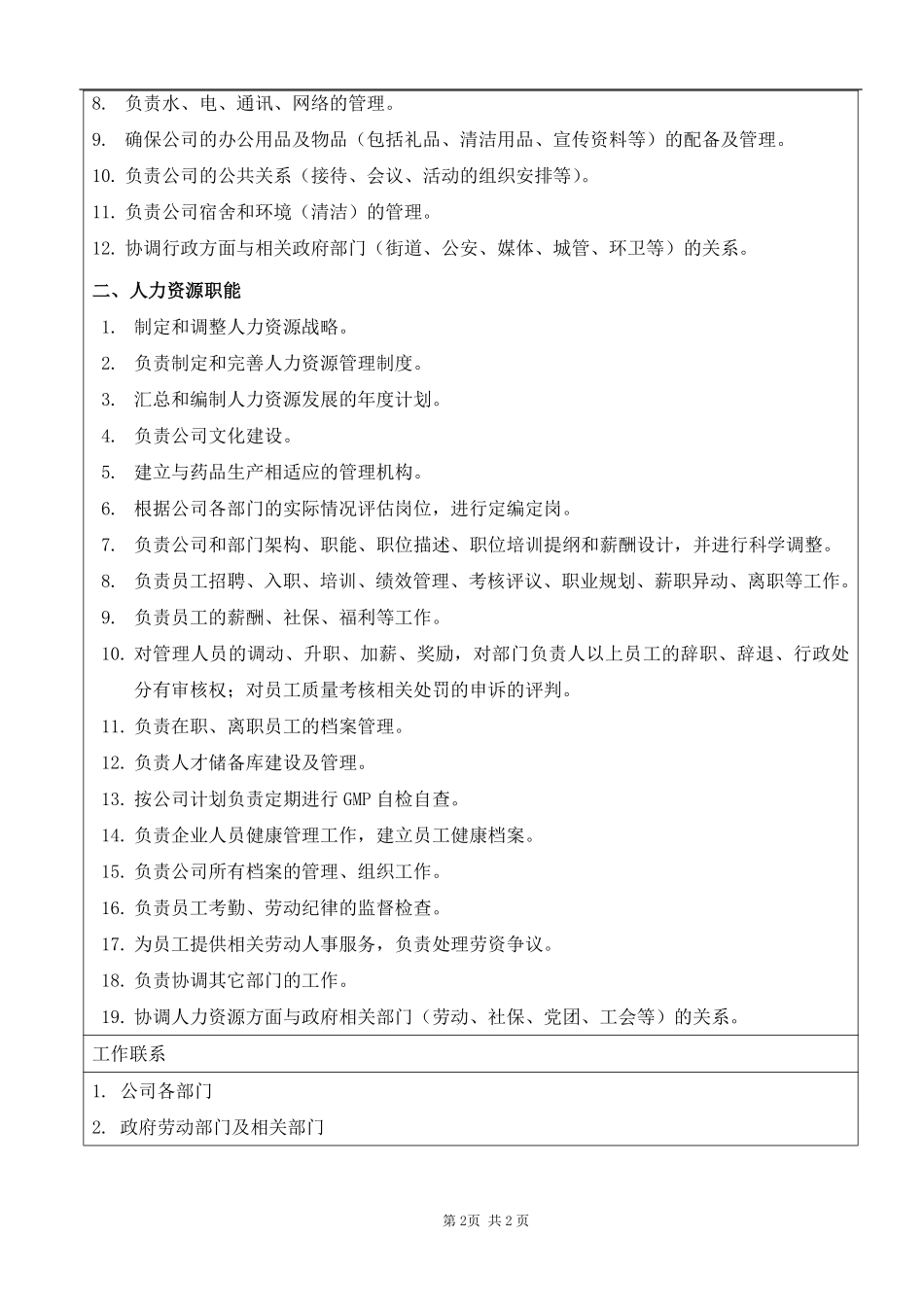 HR行政及人力资源部部门工作职责.pdf_第2页