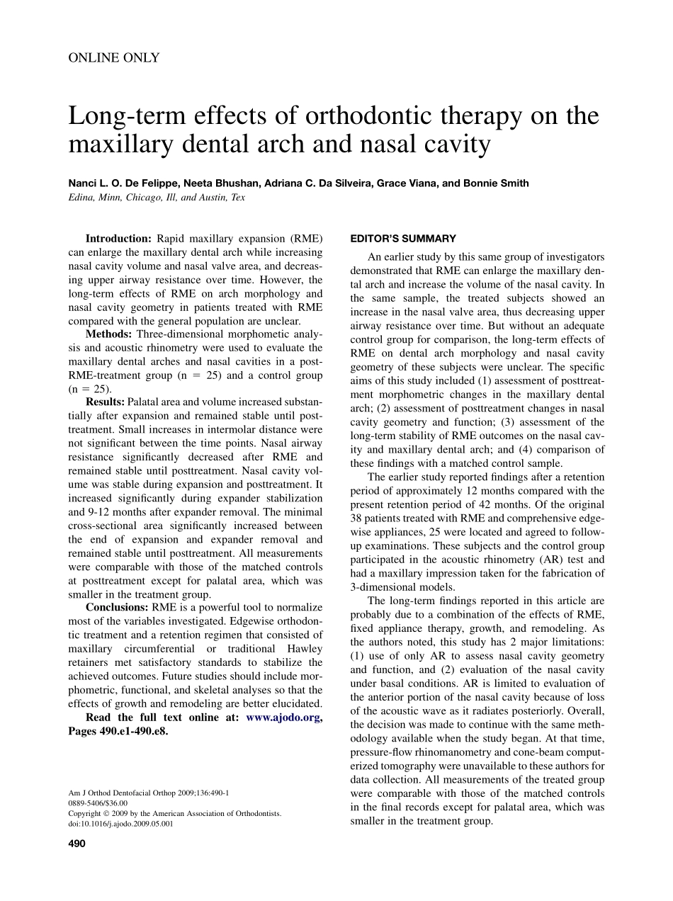 De-Felippe_2009_American-Journal-of-Orthodontics-and-Dentofacial-Orthopedics.pdf_第1页