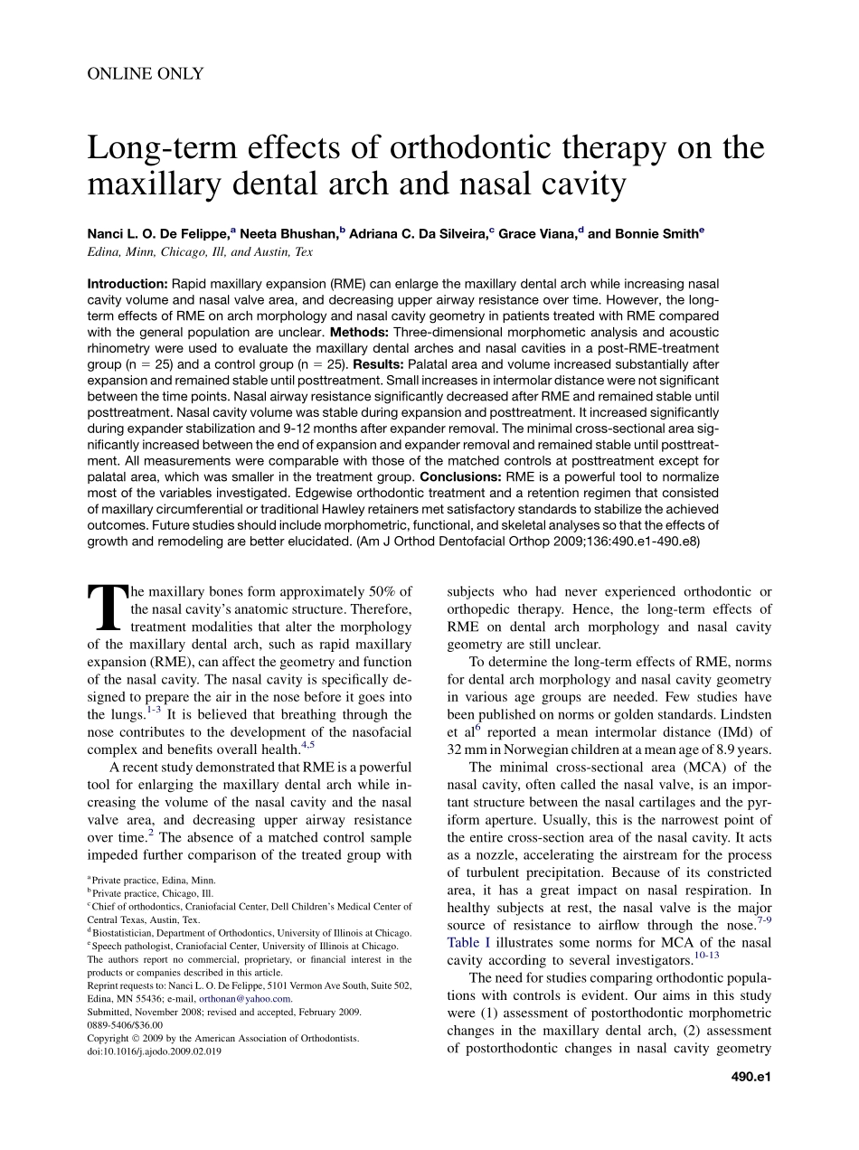 De-Felippe_2009_American-Journal-of-Orthodontics-and-Dentofacial-Orthopedics_1.pdf_第1页