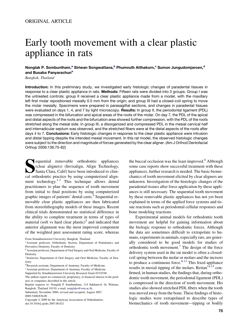 Sombuntham_Early-tooth-movement-with-a-clear-plastic-appliance-in-rats_2009.pdf_第1页