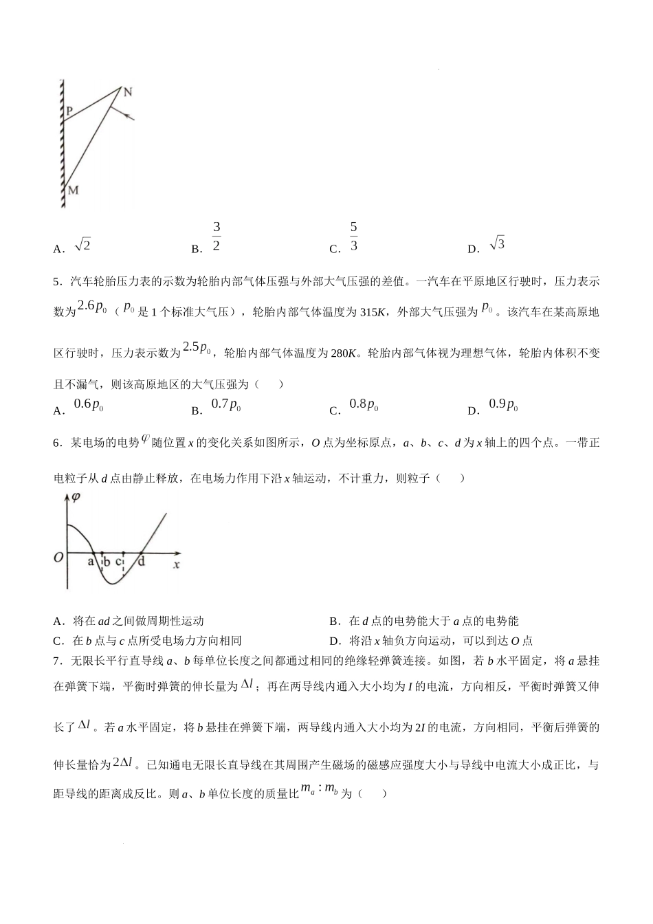 物理-2025年高考综合改革适应性演练【新八省联考】河南卷.docx_第2页