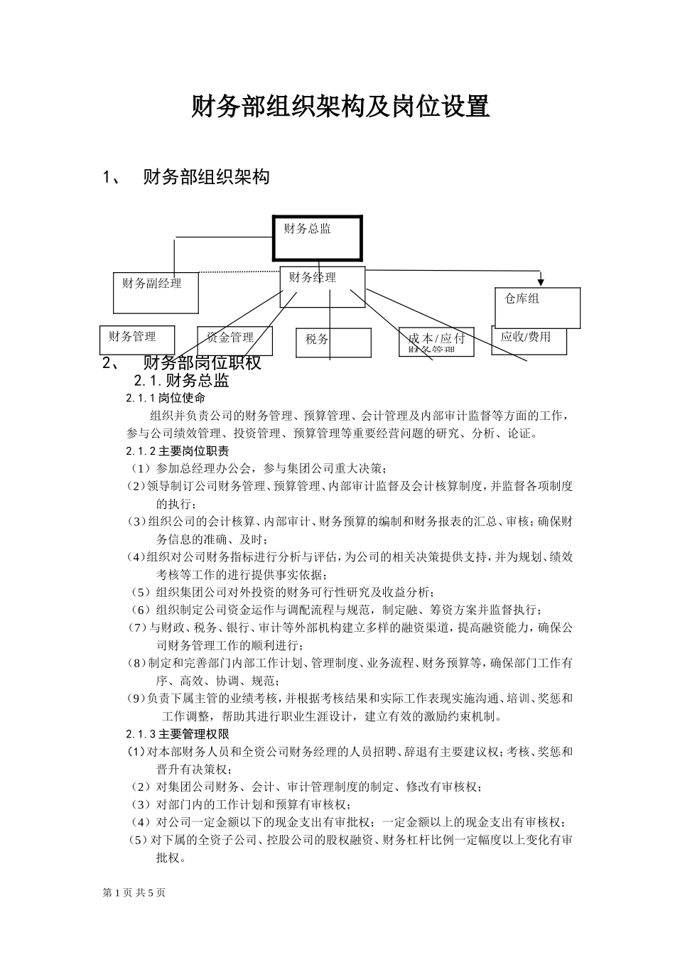 宏酷财税-财务部组织架构及岗位设置1.doc_第1页