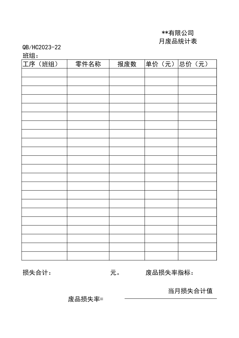 宏酷财税管理报表12-月废品统计表.xls_第1页