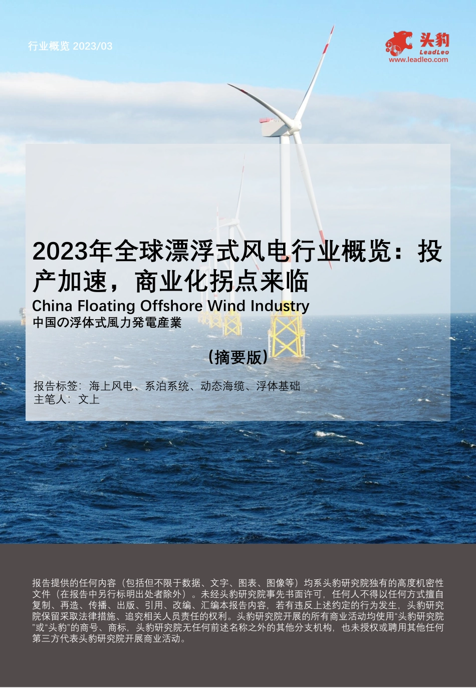 2023年全球漂浮式风电行业概览-投产加速-商业化拐点来临（摘要版）-头豹研究院.pdf_第1页