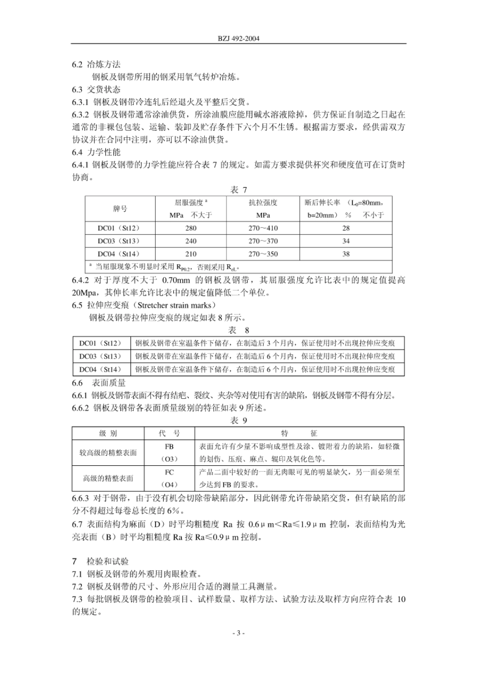 BZJ 492-2004 冷连轧低碳钢板及钢带.pdf_第3页