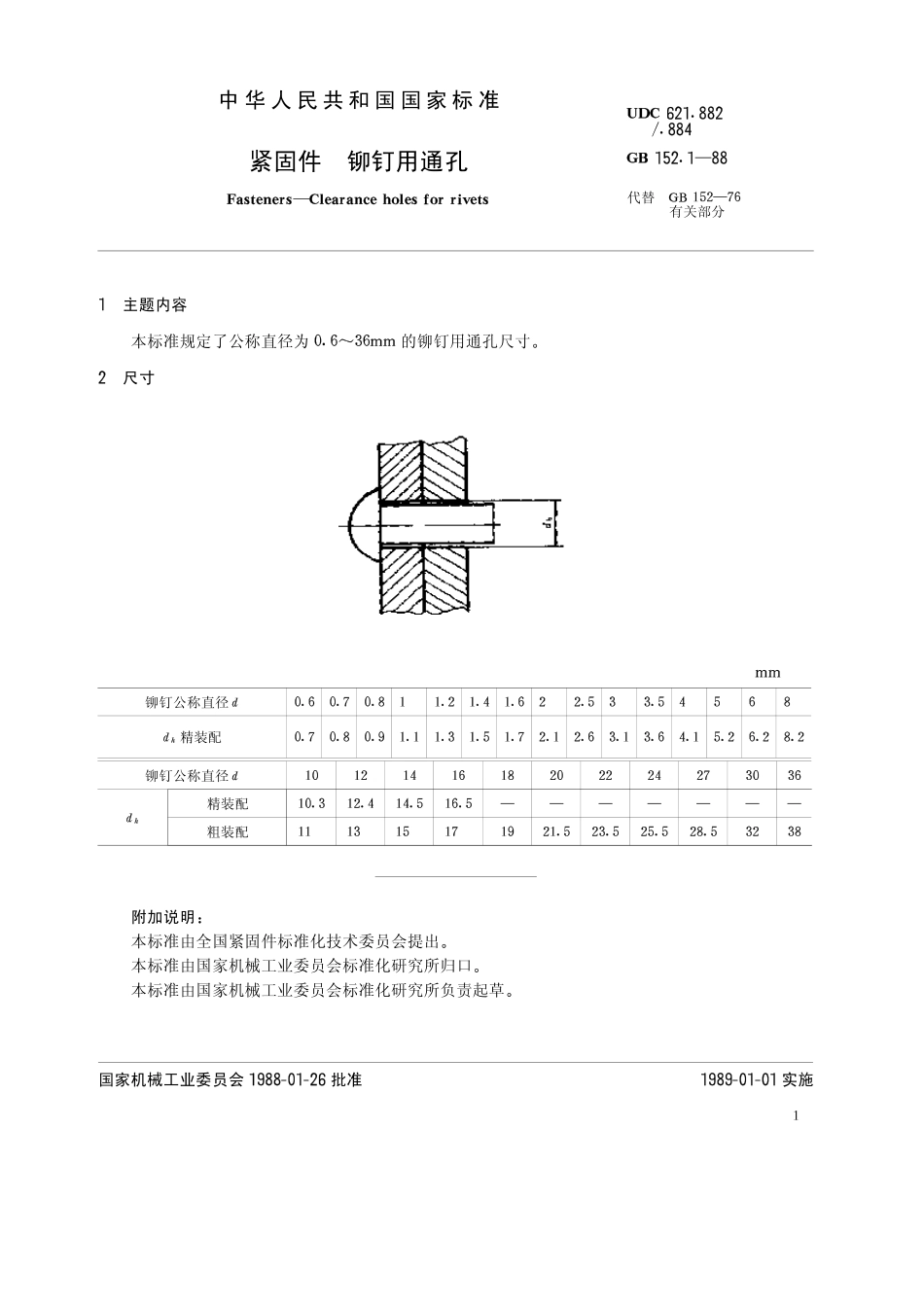 GB 152.1-88 紧固件 铆钉用通孔.pdf_第1页