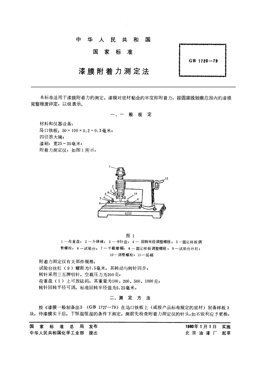 GB 1720-79 漆膜附着力测定法.pdf_第1页