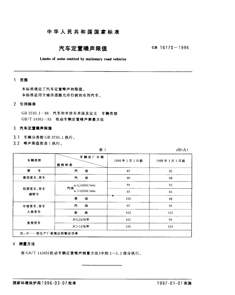 GB 16170-1996 汽车定置噪声限值.pdf_第2页