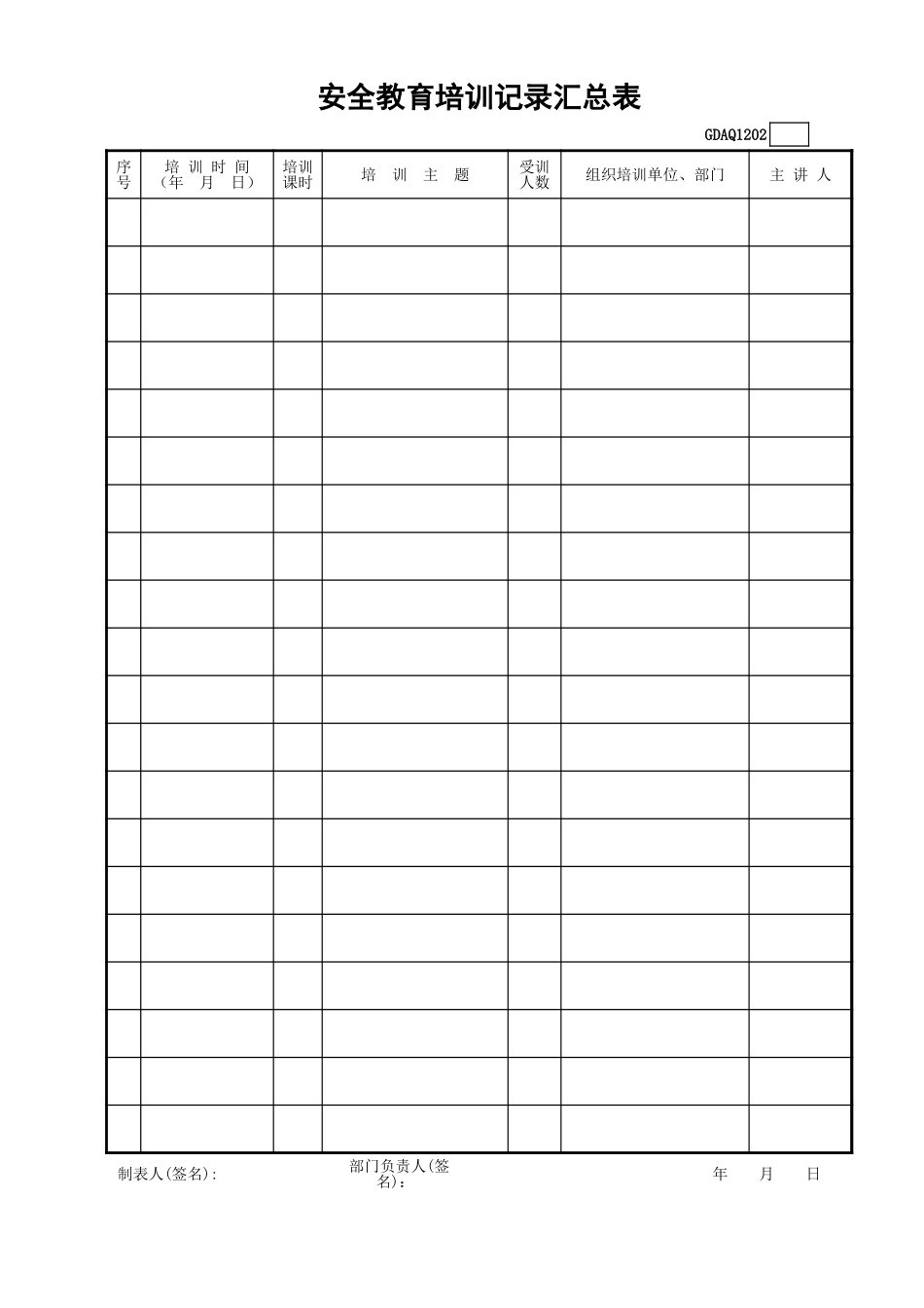 安全教育培训记录汇总表GDAQ1202.xls_第1页
