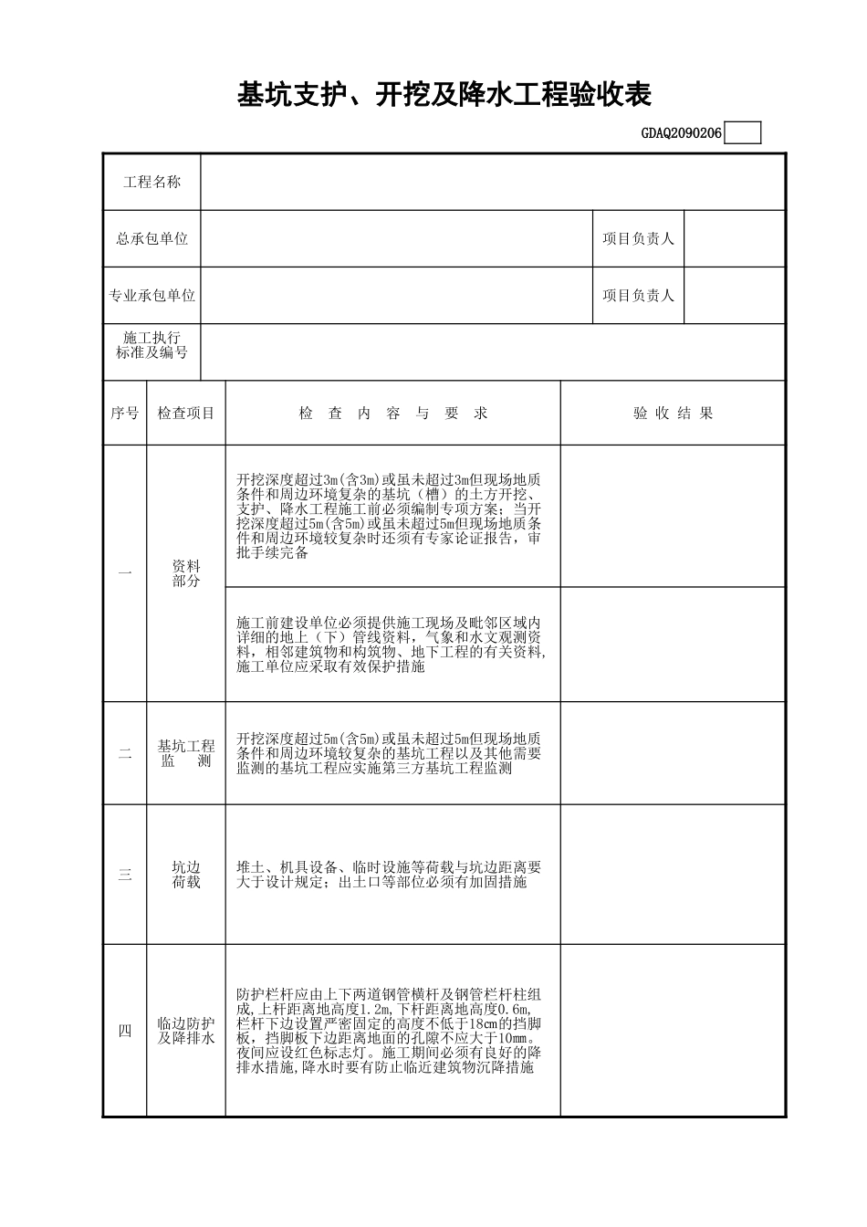 基坑支护、开挖及降水工程验收表GDAQ2090206.xls_第1页