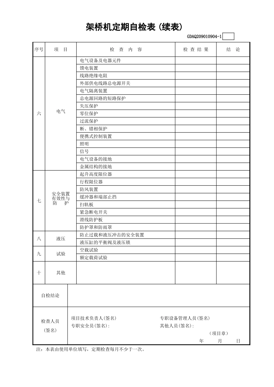 架桥机定期自检表(含续表)GDAQ209010904.xls_第2页
