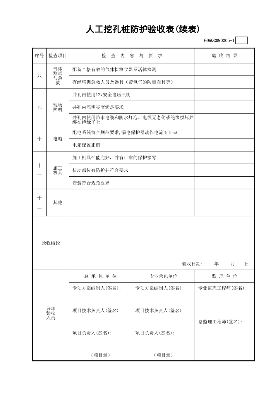 人工挖孔桩防护验收表(含续表)GDAQ2090205.xls_第2页