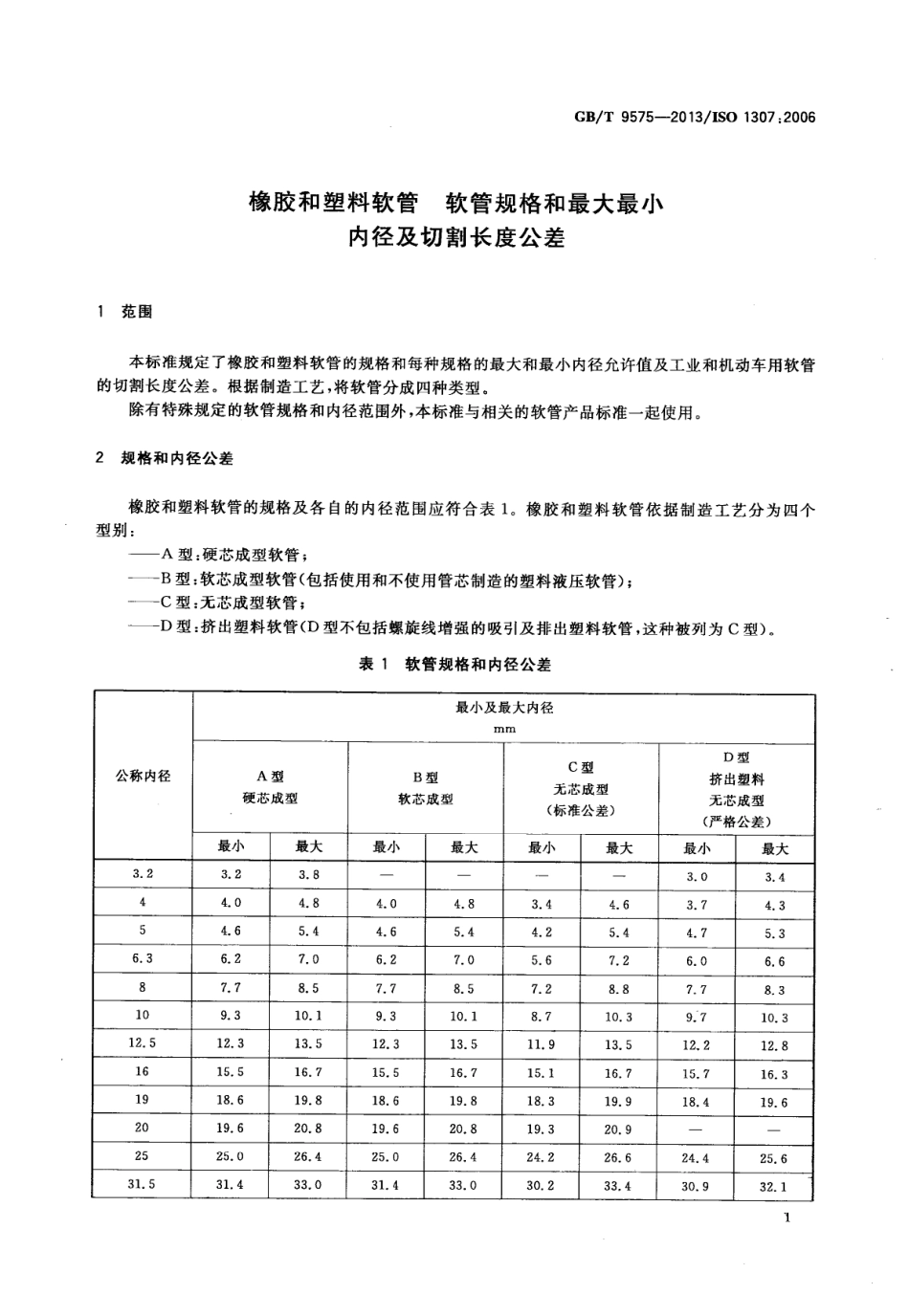 GB T 9575-2013 橡胶和塑料软管 软管规格和最大最小内径及切割长度公差.pdf_第3页