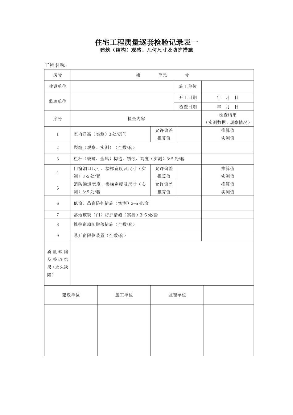 003-住宅工程质量逐套检验记录表一.doc_第1页