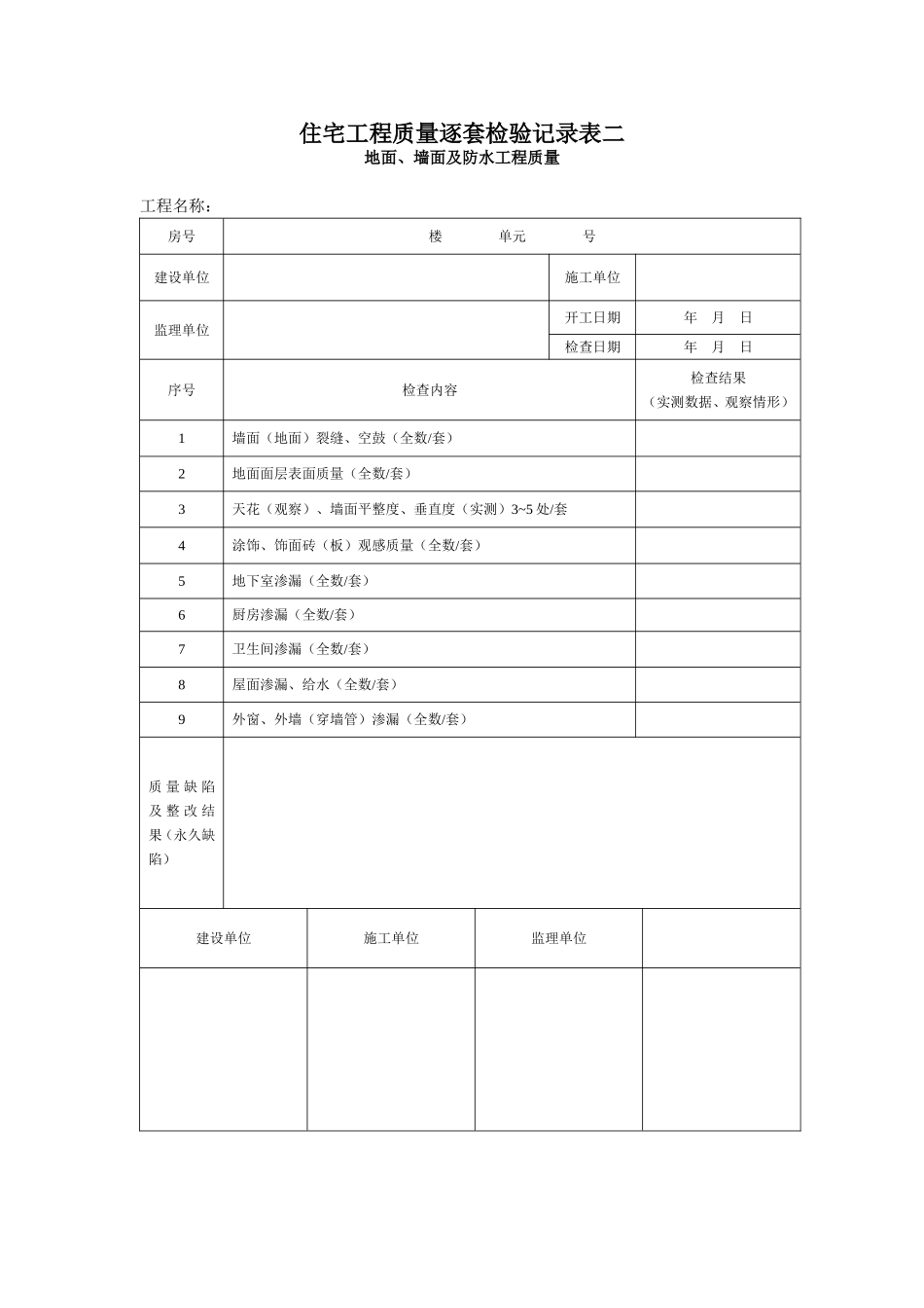 004-住宅工程质量逐套检验记录表二.doc_第1页