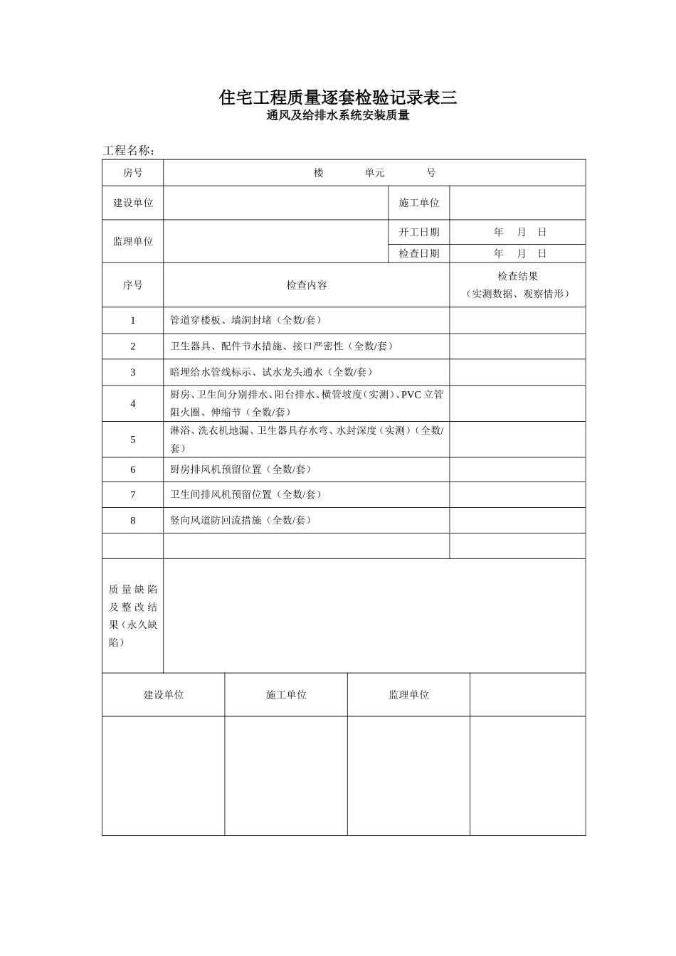 005-住宅工程质量逐套检验记录表三.doc_第1页