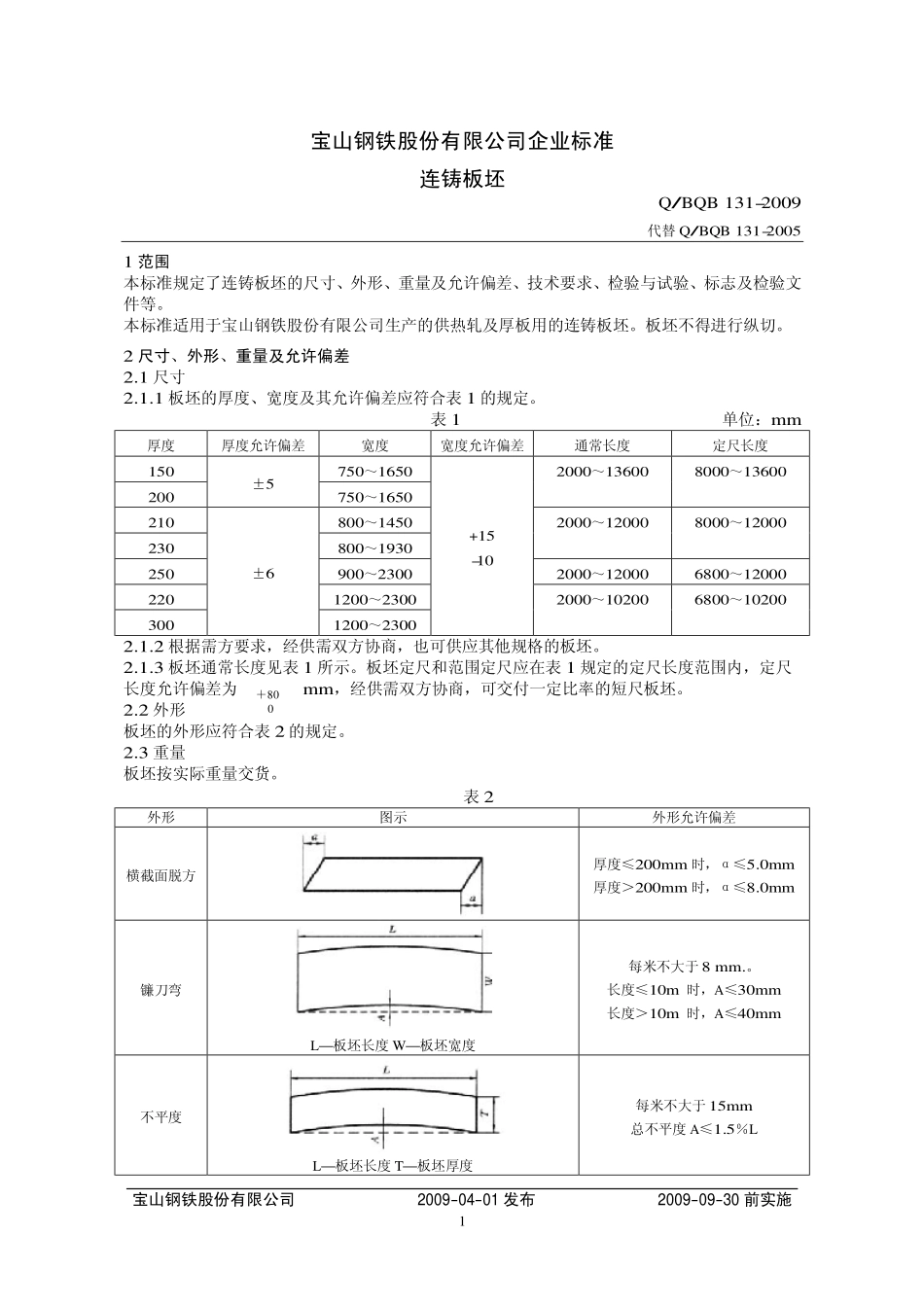 Q BQB 131-2009 链铸板坯.pdf_第1页