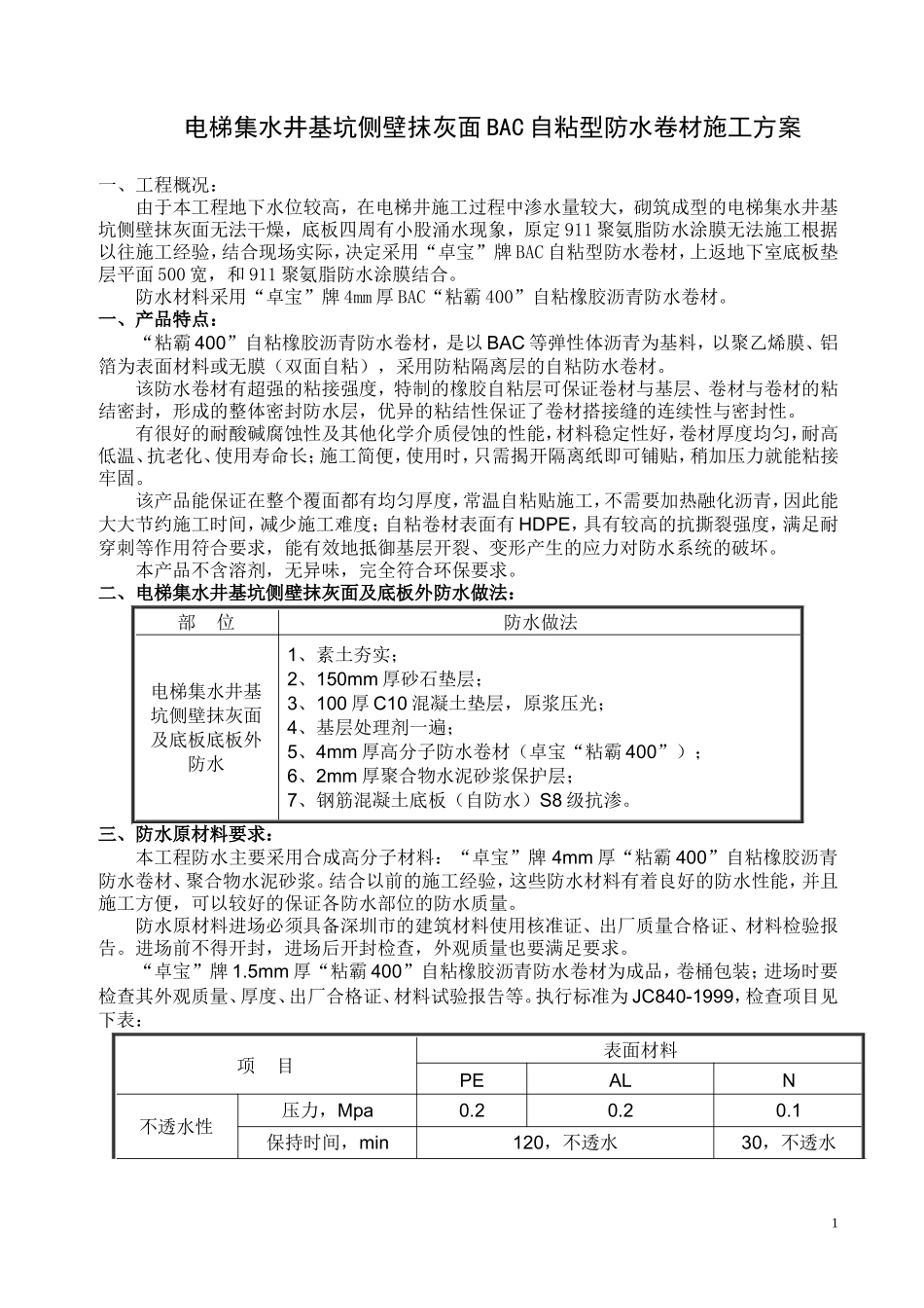 地下室基坑SBS防水卷材施工方案.doc_第1页