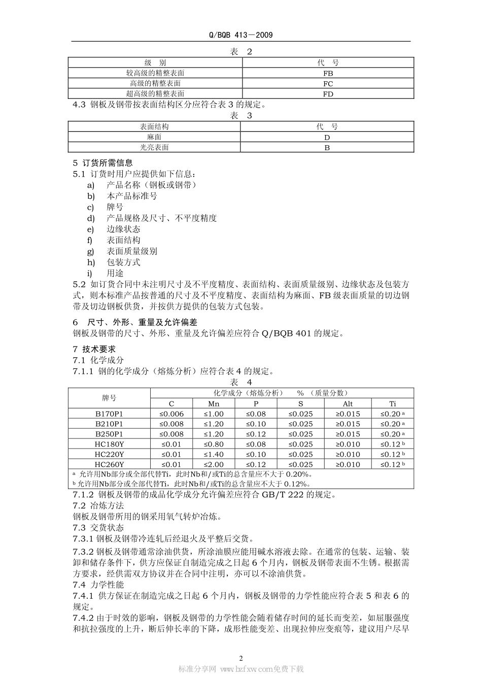 Q BQB 413-2009 无间隙原子高强度冷连轧钢板及钢带.pdf_第2页