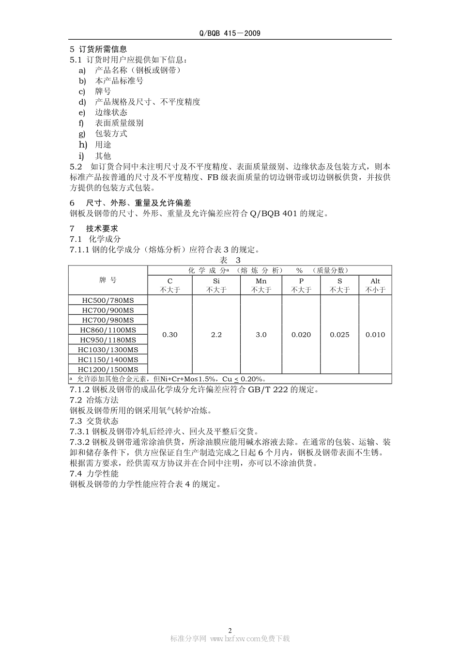 Q BQB 415-2009 马氏体高强度冷连轧钢板及钢带.pdf_第2页