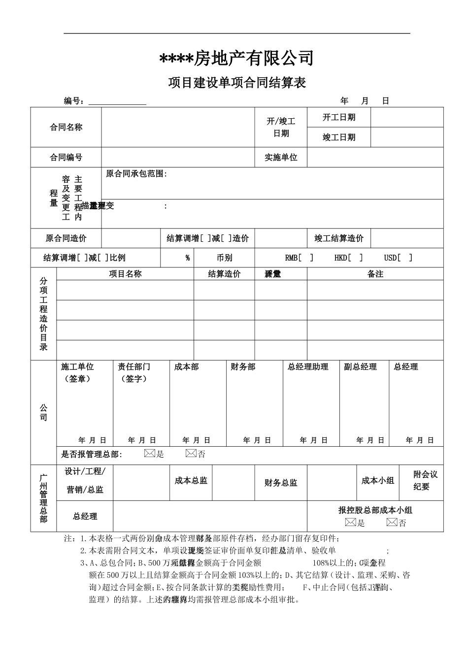 项目建设单项合同结算表（空白标准表）.doc_第1页