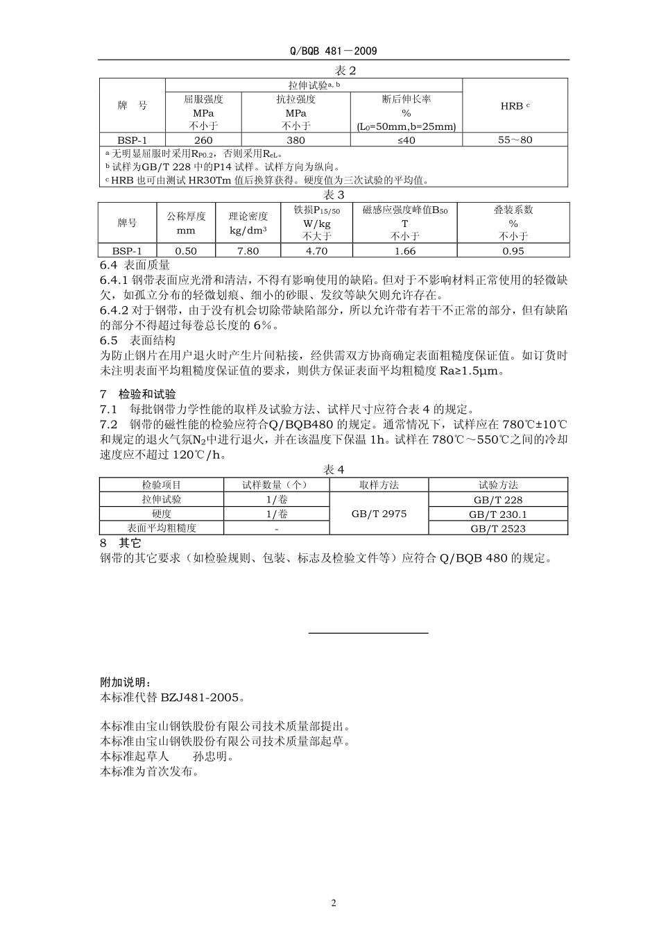 Q BQB 481-2009 半工艺冷轧无取向电工钢钢带.pdf_第2页