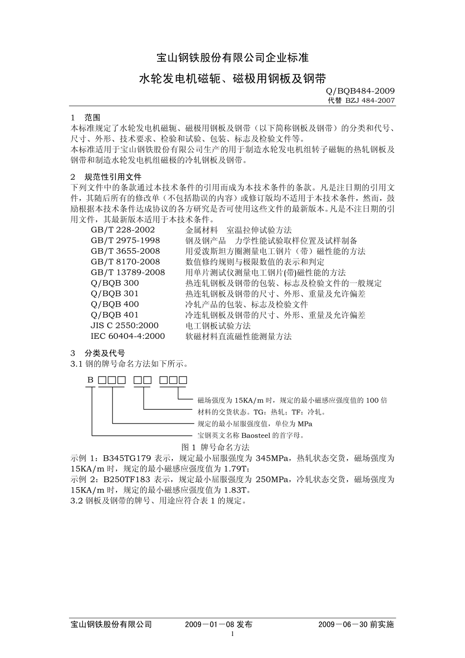 Q BQB 484-2009 水轮发电机磁轭、磁极用钢板及钢带.pdf_第1页