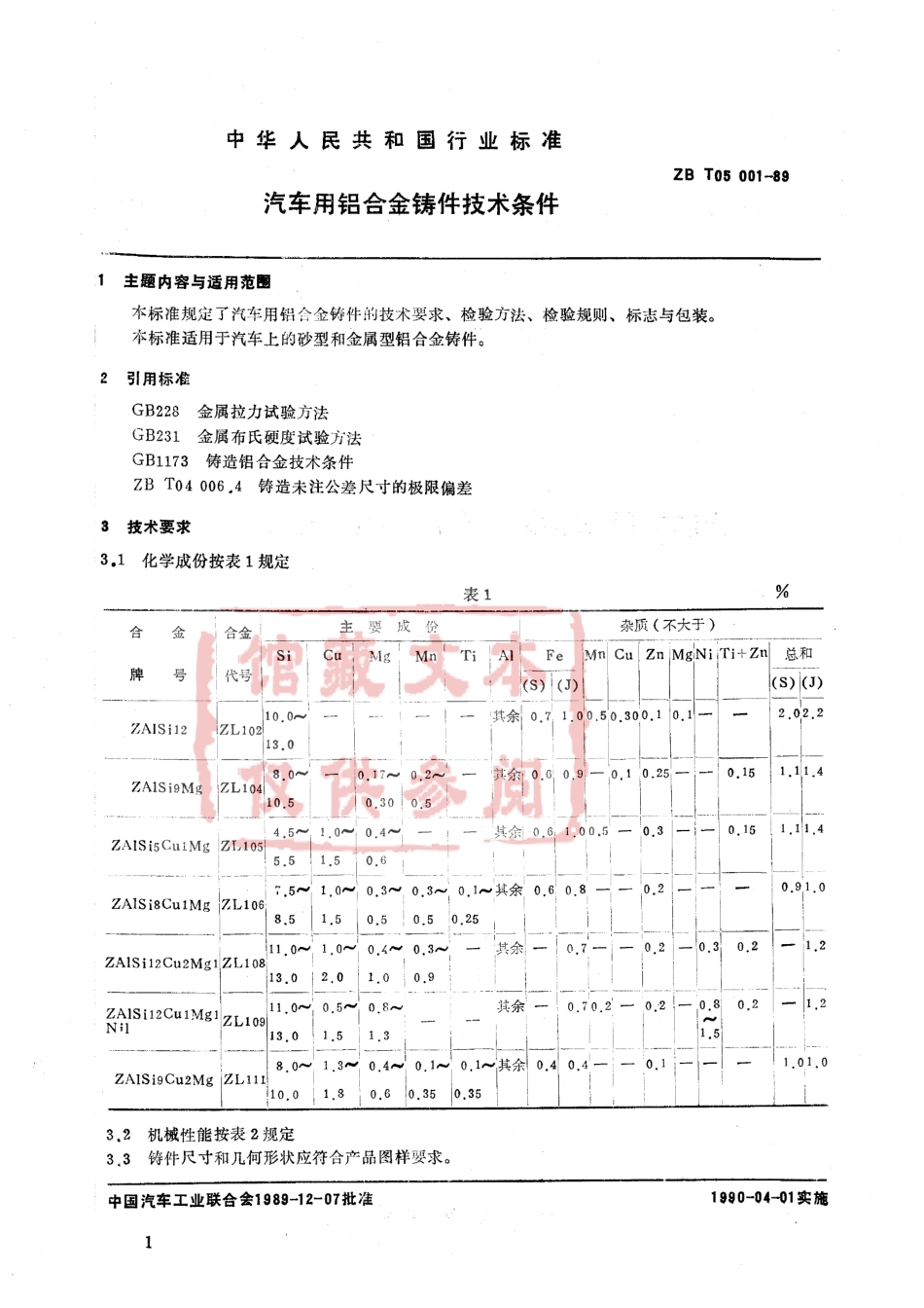 QC T 272-1999 汽车用铝合金铸件技术条件.pdf_第2页