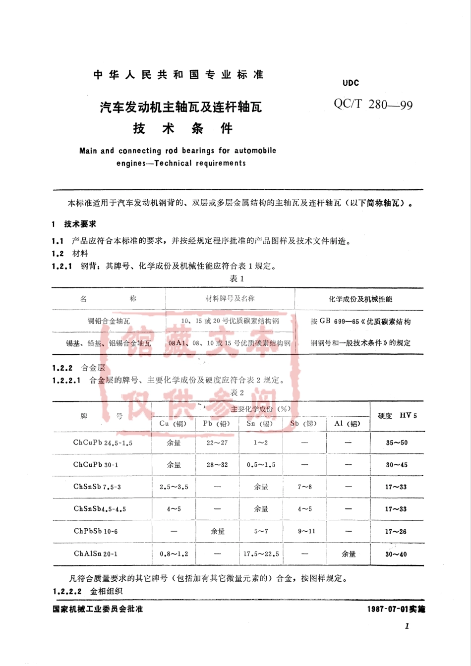 QC T 280-1999 汽车发动机主轴瓦及连杆轴瓦技术条件.pdf_第2页