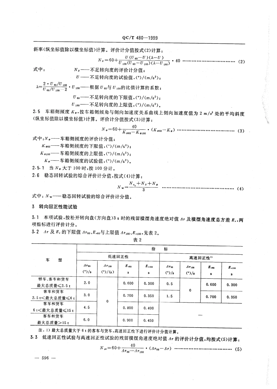 QC T 480-1999 汽车操作稳定性指标限值与评价方法.pdf_第2页