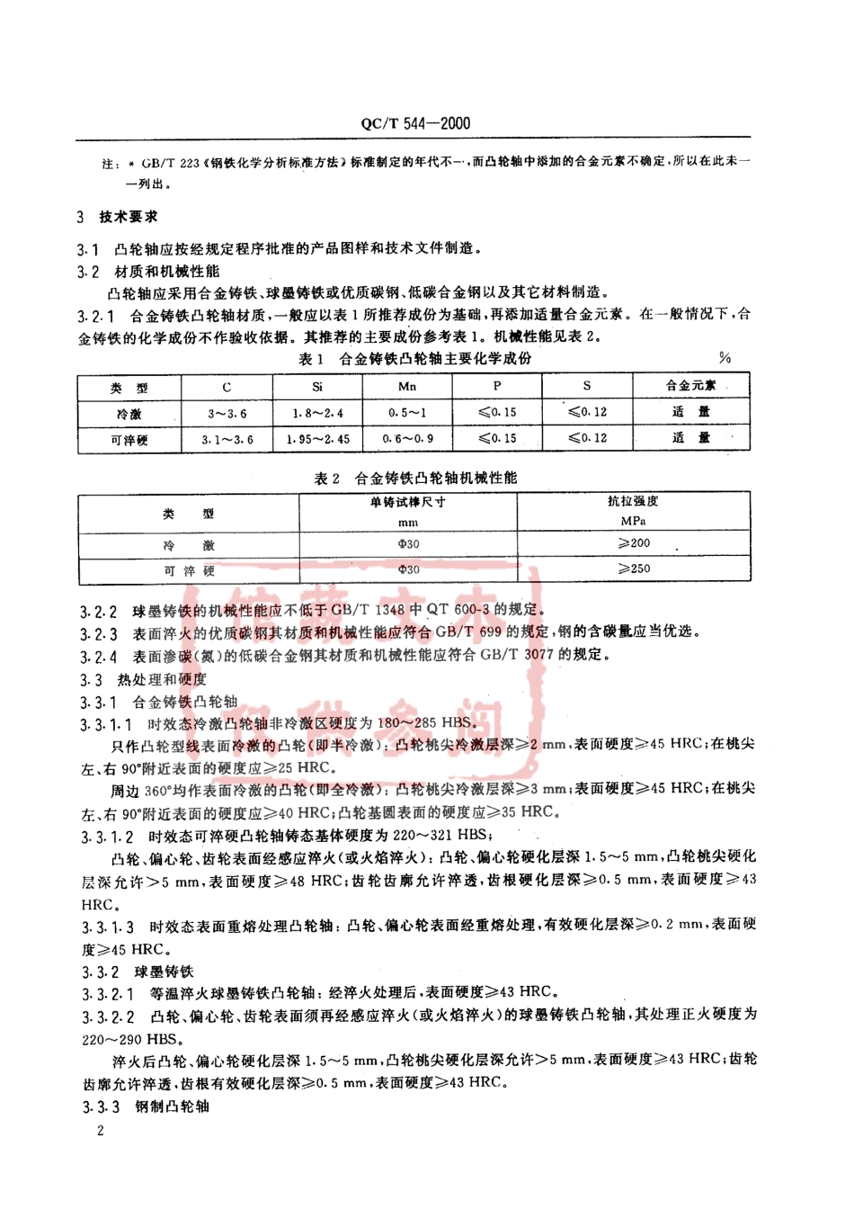 QC T 544-2000 汽车发动机凸轮轴 技术条件.pdf_第3页