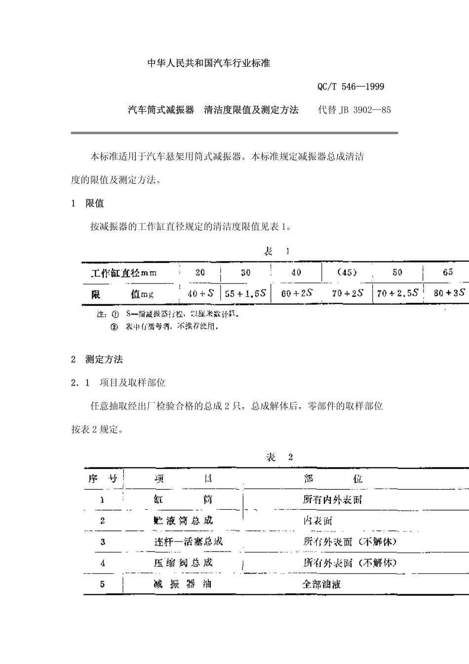 QC T 546-1999 汽车筒式减振器清洁度限值及测定方法.pdf_第1页