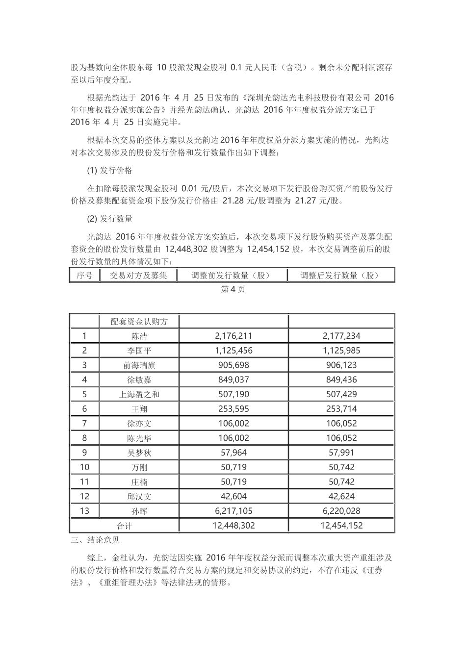 10、发行股份及支付现金购买资产并募集配套资金之权益分派实施完毕后调整股份发行价格和数量的法律意见书.docx_第3页