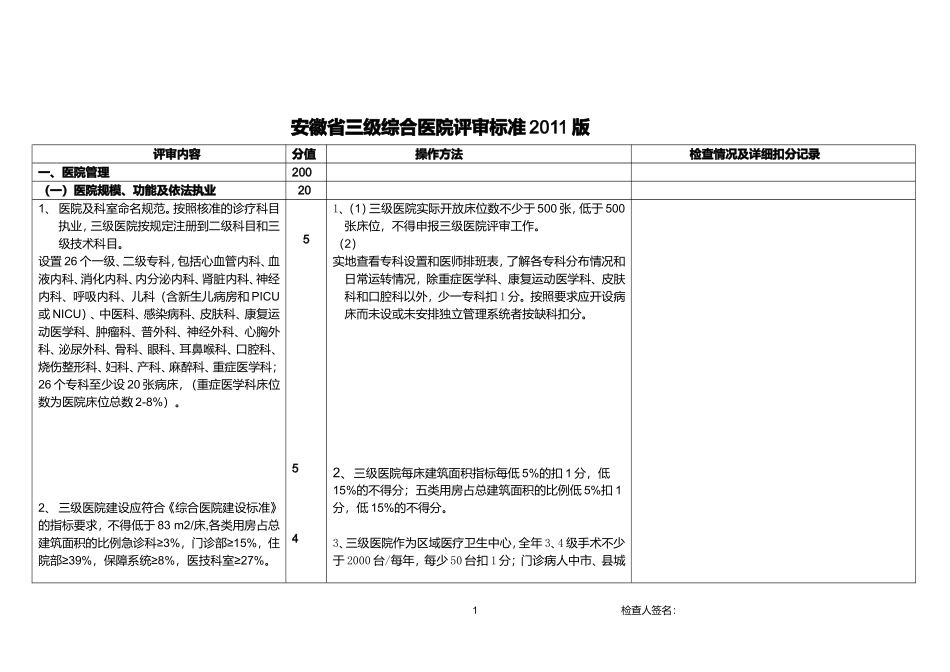 2011.5(定稿版)安徽省2011版三级医院评审标准.doc_第1页