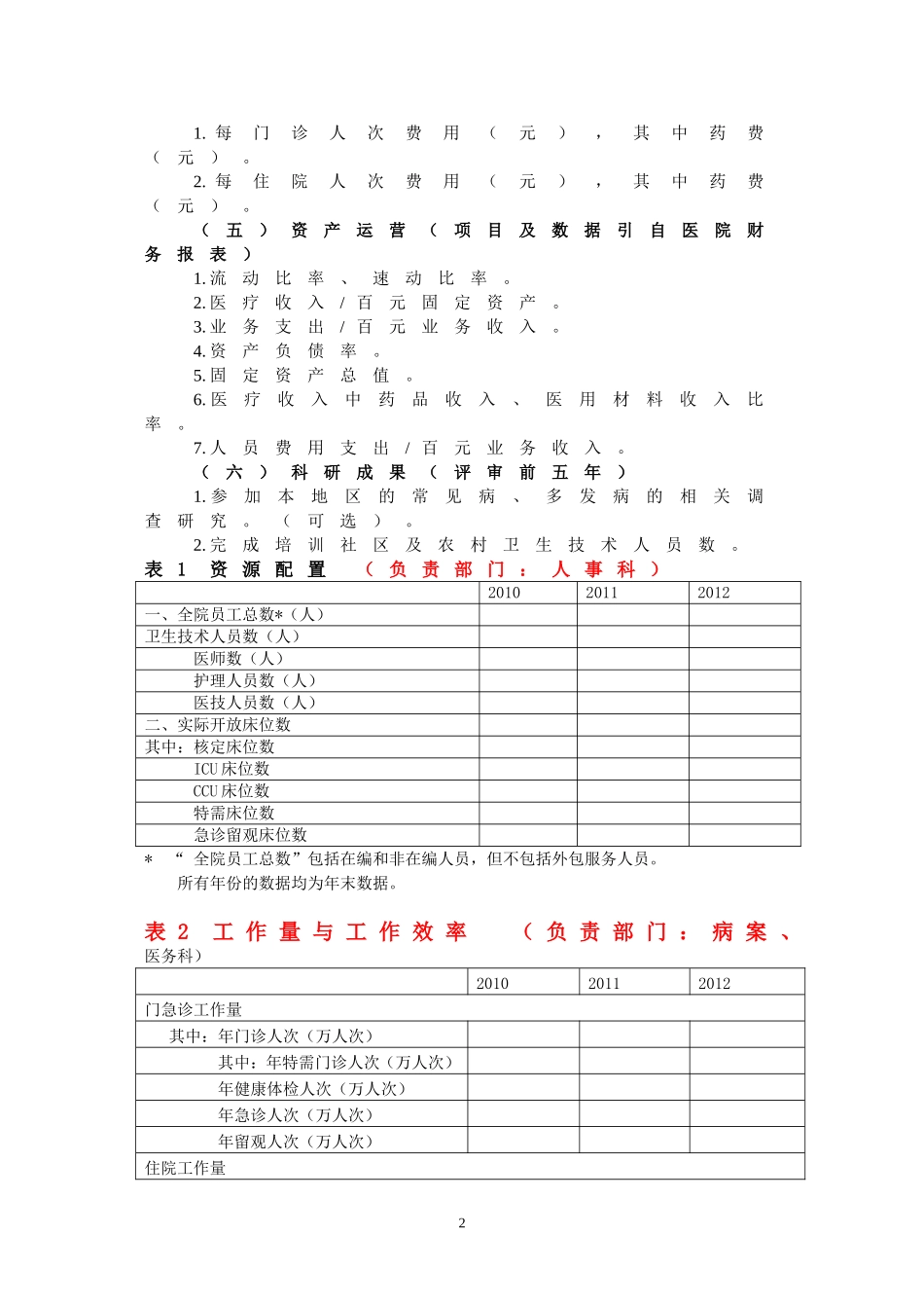 二级综合医院评审日常统计必报数据表2013.doc_第2页