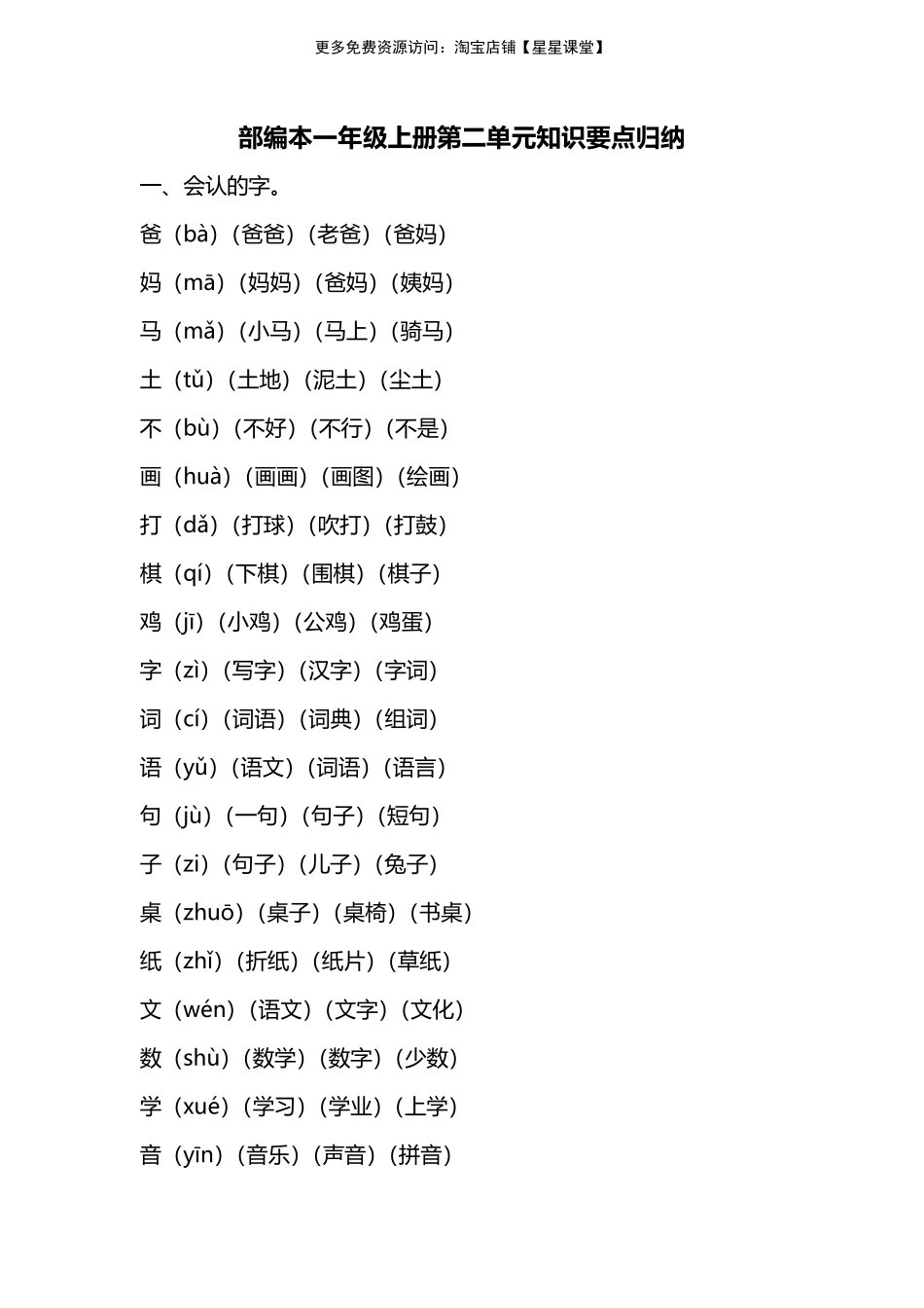 人教版一年级上册第二单元识要点归纳(1).pdf_第1页