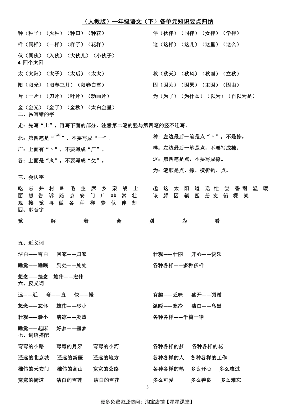 人教版一年级下册语文知识点归纳(最新最全)(1).pdf_第3页