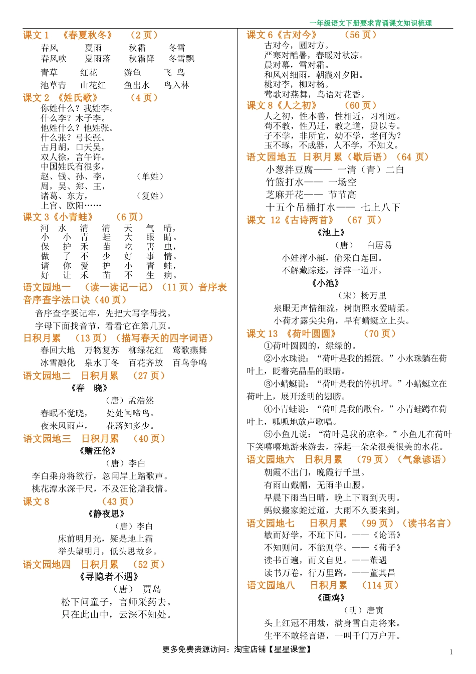 一年级语文下册要求背诵知识点梳理(1).pdf_第1页