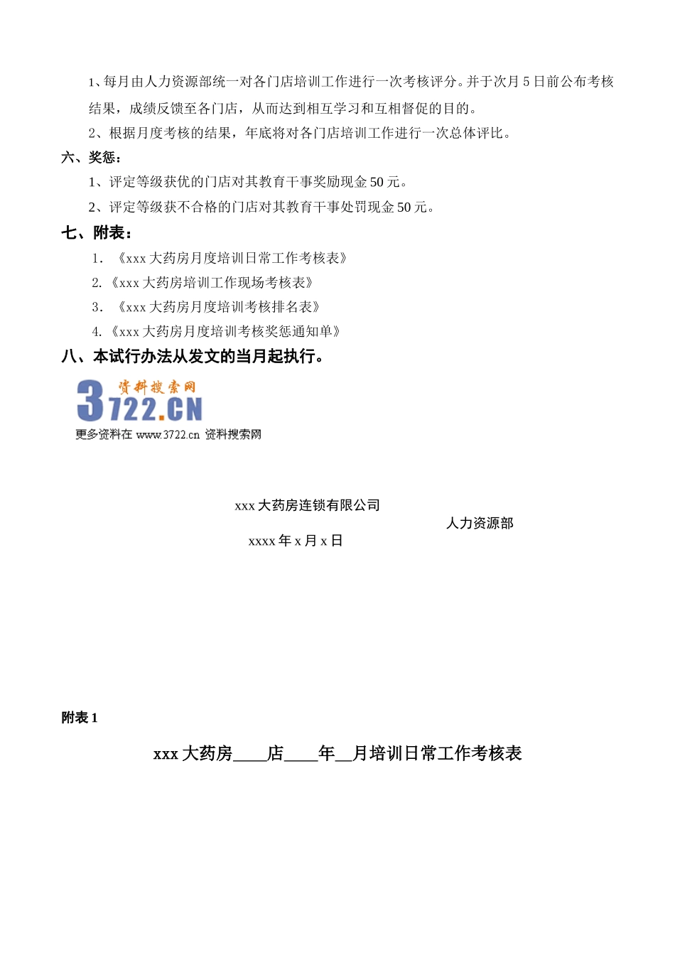 xxx大药房连锁门店培训考核规定.doc_第3页