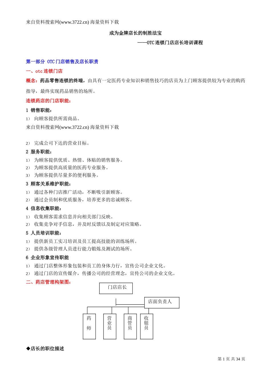 成为金牌店长的制胜法宝——OTC连锁门店店长培训（DOC 38页）.doc_第1页