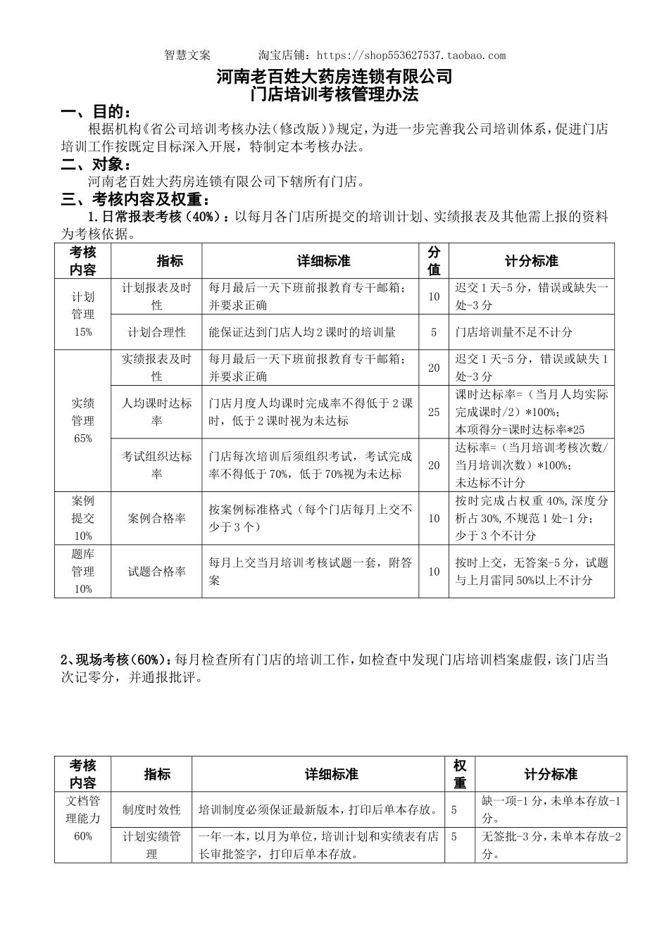 老百姓大药房连锁-河南公司门店培训考核规定.doc_第1页