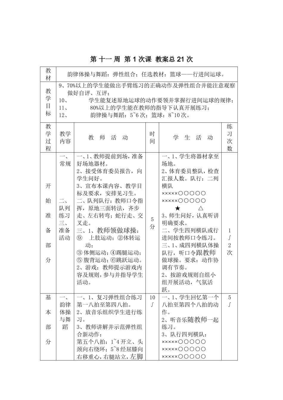 初中初二八年级_初三九年级体育实践课全套教案.doc_第1页